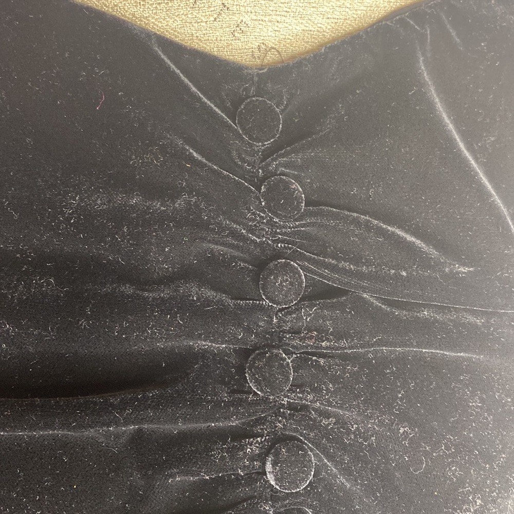 ZARA Black Velvet Rauch Button Top XL - Picture 6 of 9